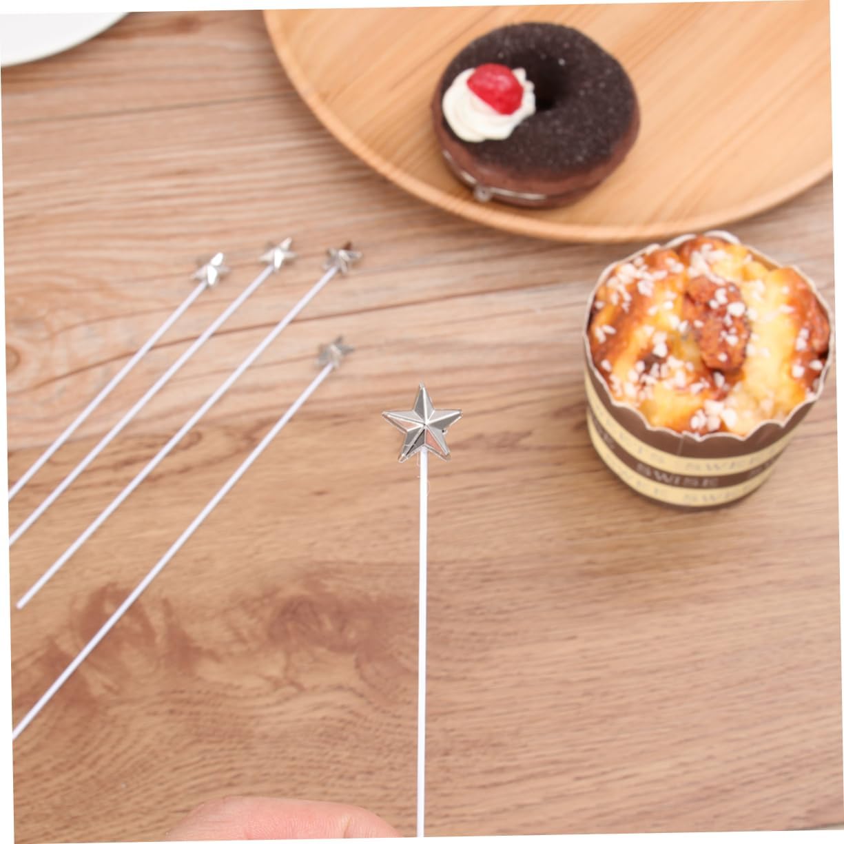 LIFKOME 50pcs Five-Pointed Star Cake Toppers Silver Decorations