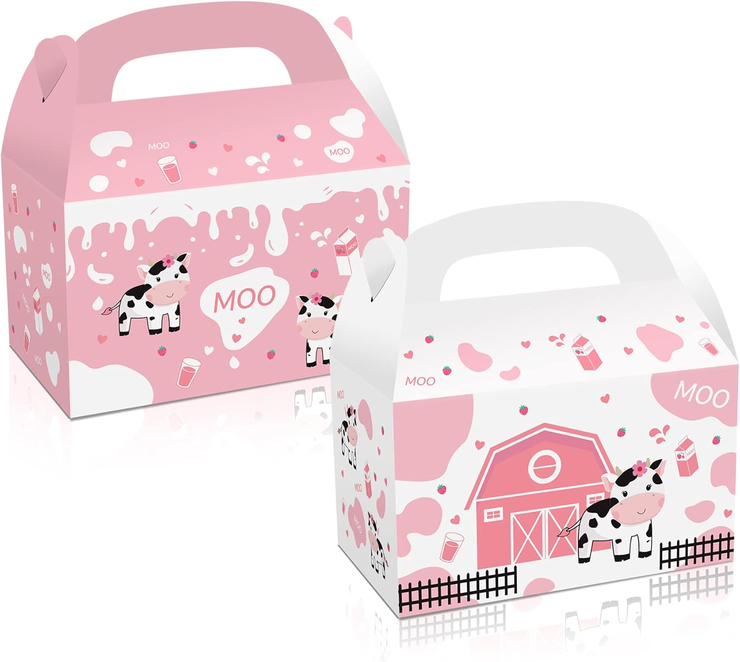 Farm Cow Treat Boxes 12 Pack Pink Gift Boxes for Birthday Parties