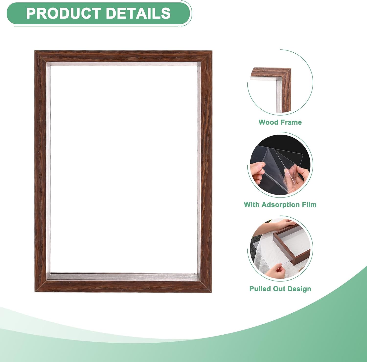 1-Pack Dried Flower Frame 5x7 Inch Double Acrylic Wooden Floating Display Frame