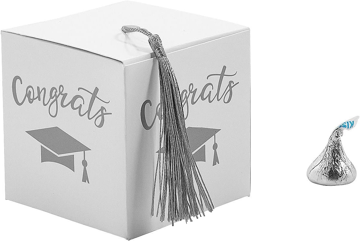 Fun Express Graduation Party White Favor Boxes with Silver Tassel 25 Pieces