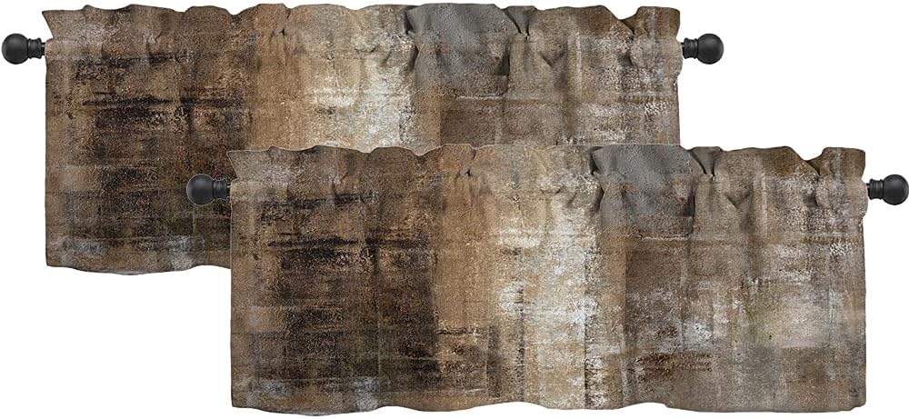 Brown Valances for Windows - 52x18 Inch 2 Pack Farmhouse Style Blackout Curtains