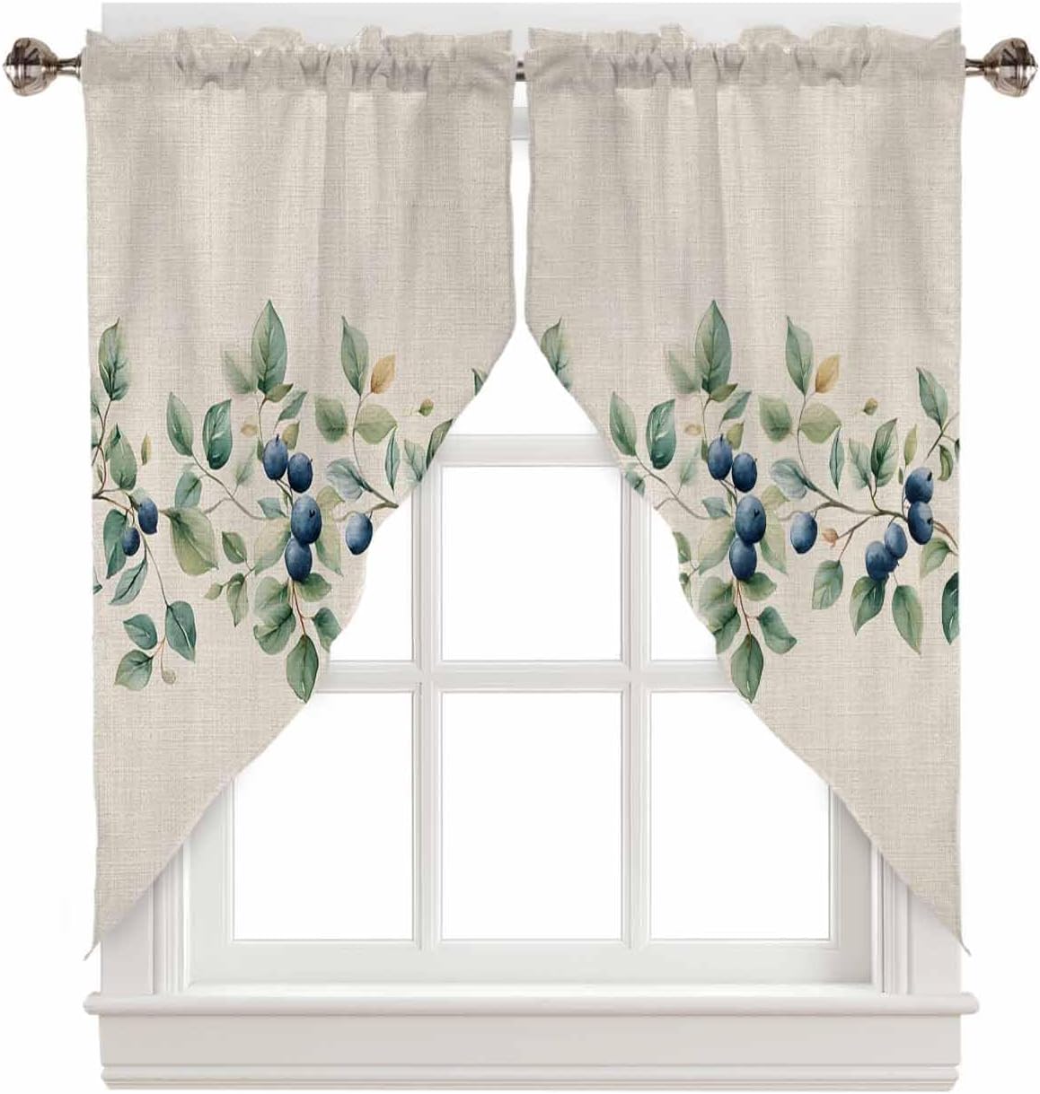 Blueberry Rustic Leaf Linen Swag Curtains - Rod Pocket Panels