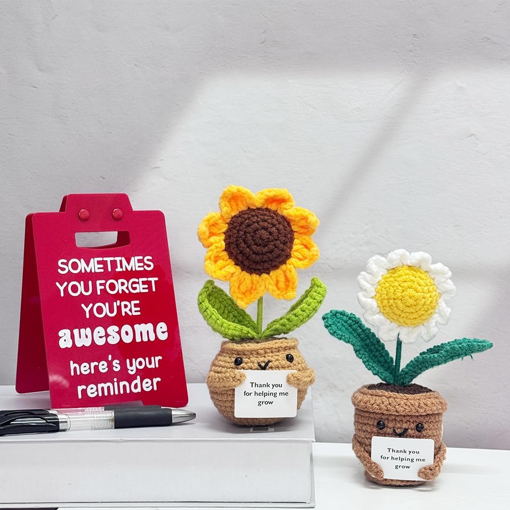 2PCS Handmade Crochet Sunflower and Daisy Decor