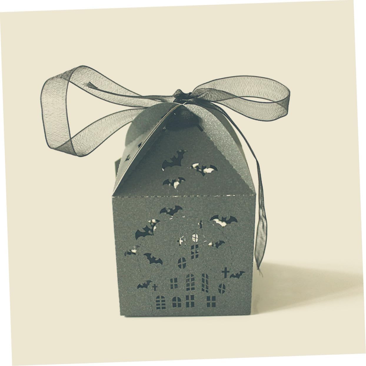 Hemoton Iridescent Paper Halloween Candy Box with Bat Design