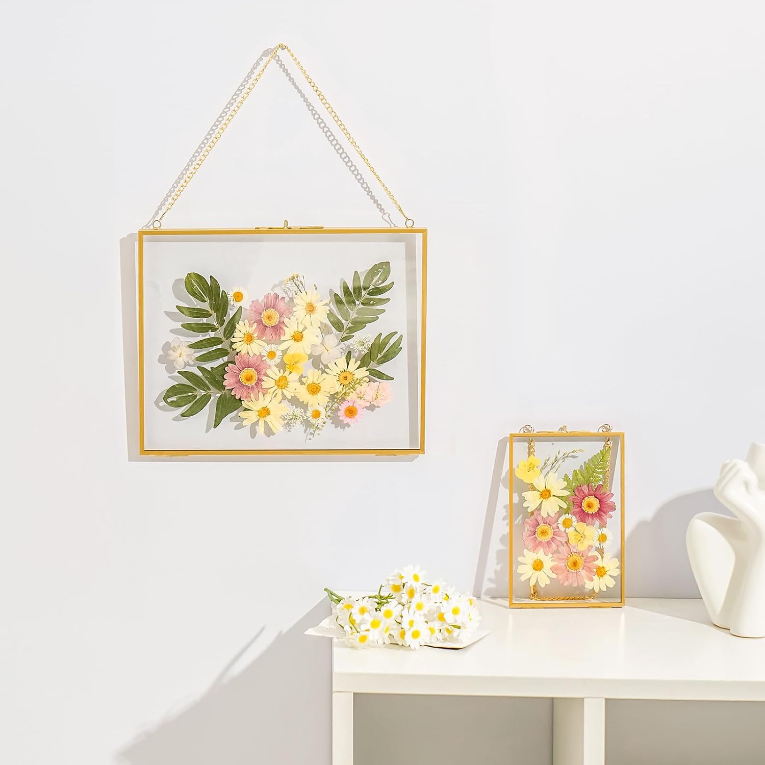 8x10 Pressed Flowers Gold Frame with Chain