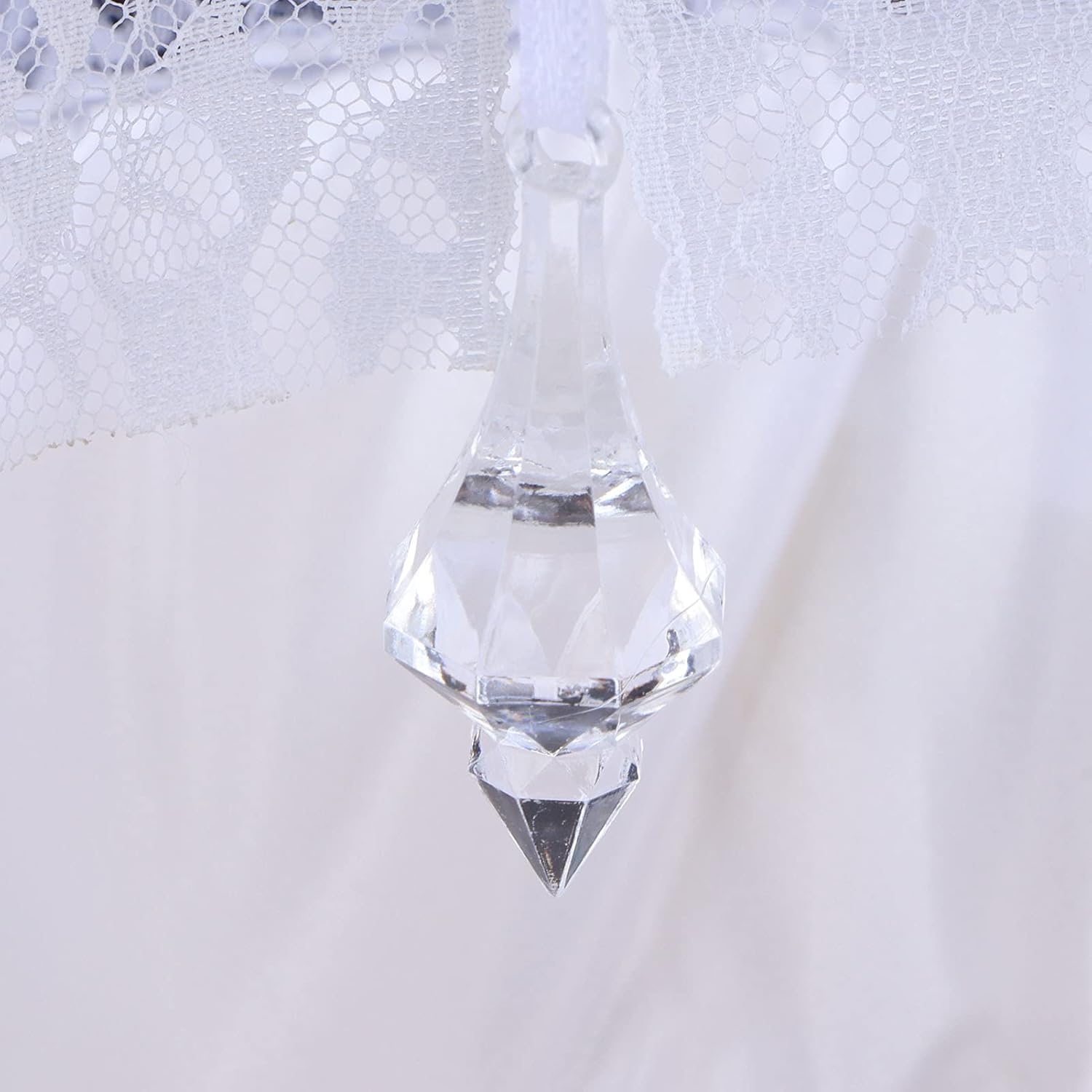 Wedding Flower Basket with White Lace and Rhinestone Bowknots