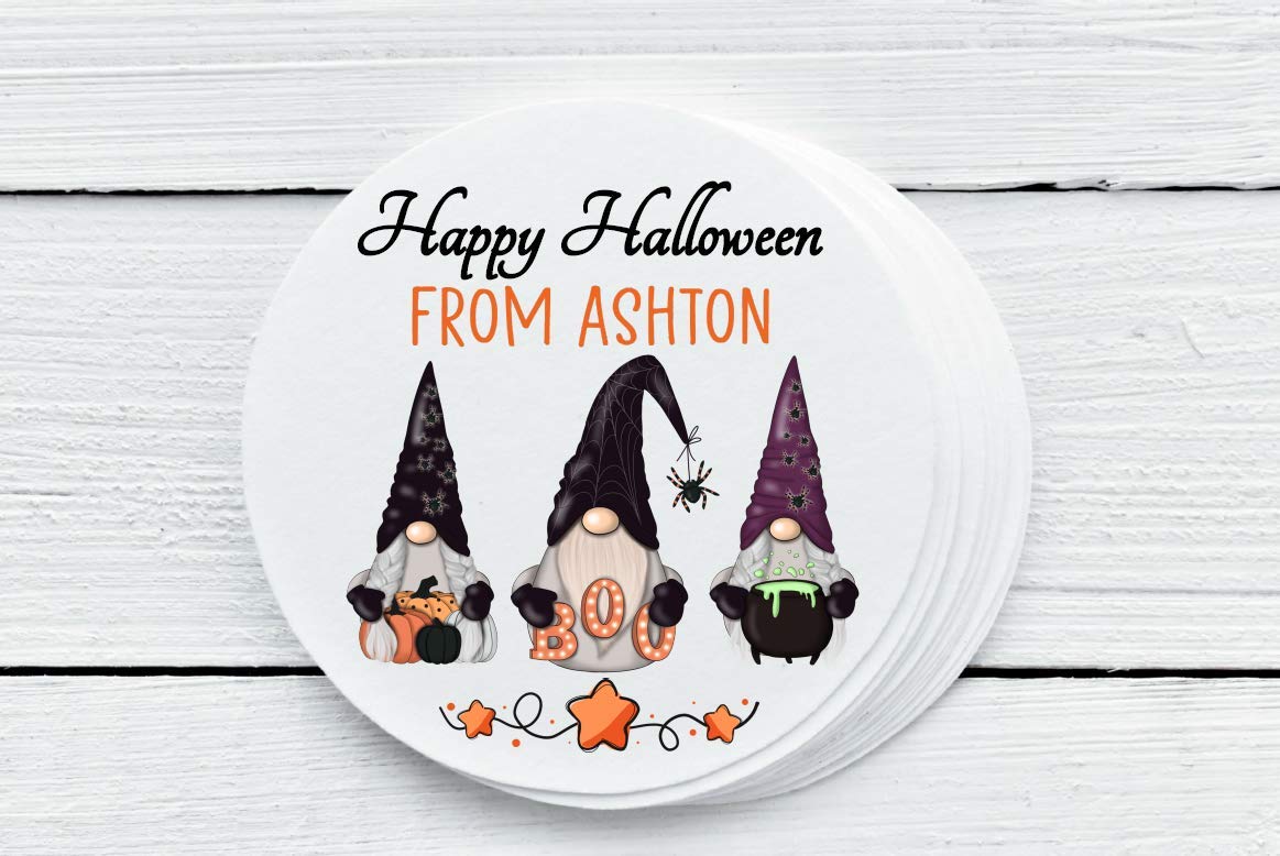 Personalized Gnome Halloween Party Favor Labels