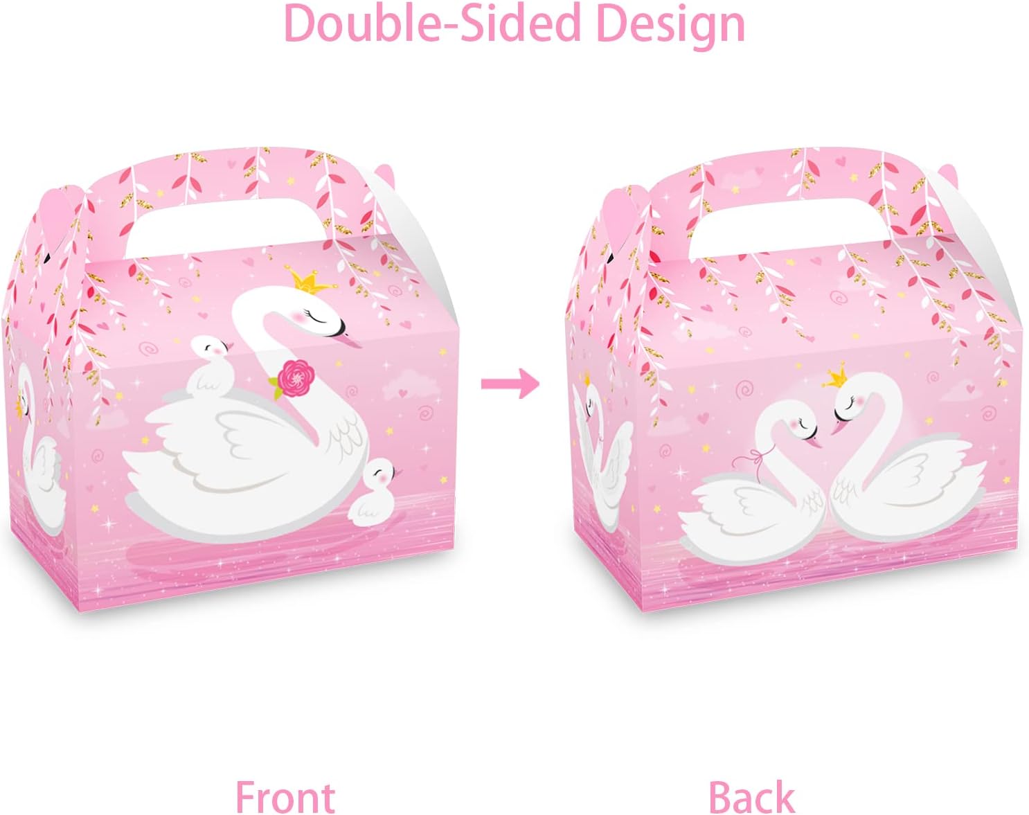 12 Pack Pink Swan Treat Boxes for Birthday Party Favors