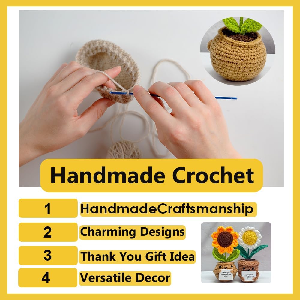 2PCS Handmade Crochet Sunflower and Daisy Decor
