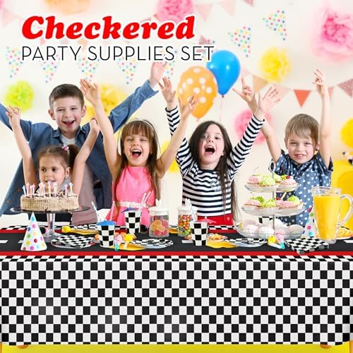Checkered Party Supplies Set Serves 24 for Race Car Themed Events