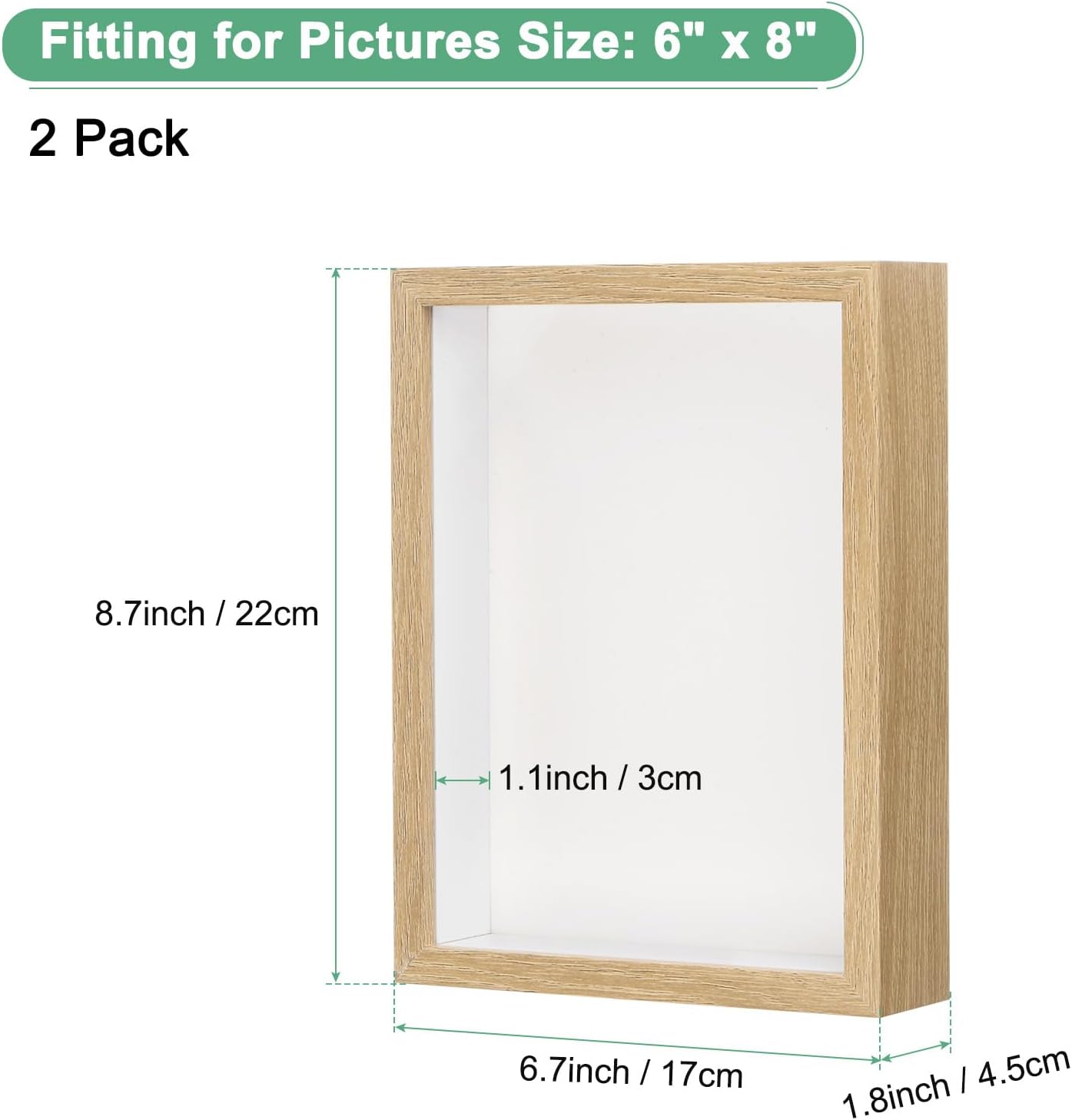 2 Pack 6x8 Inch Wooden Shadow Box Frame