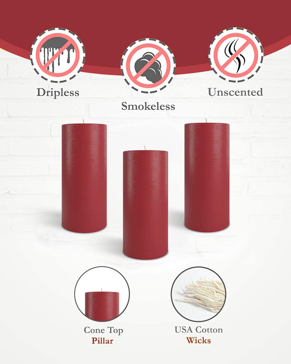 Mottled Pillar Candles by Bask - Set of 6 3x6 Dripless Unscented Holiday Candles