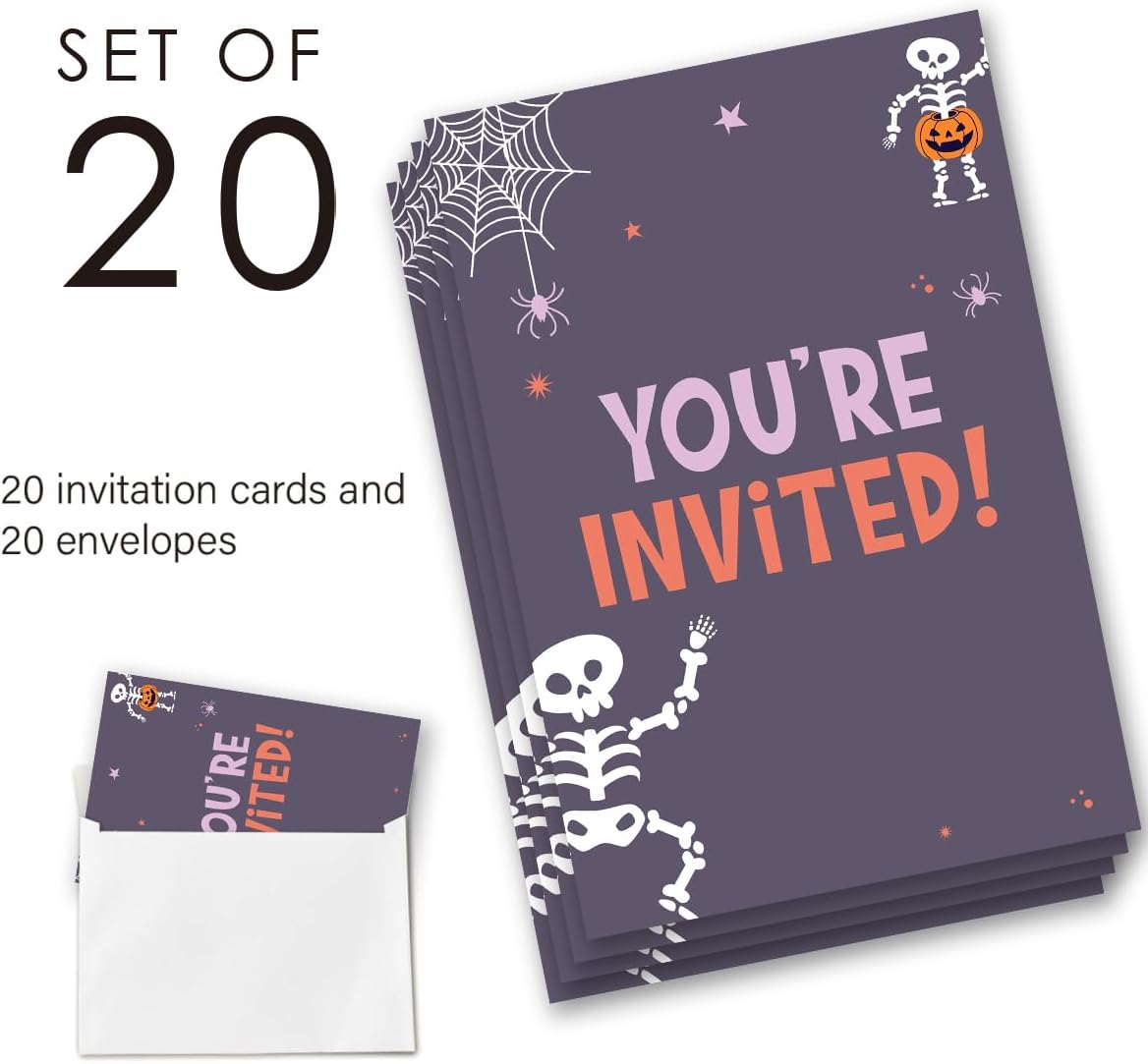 Halloween Birthday Party Invitations Set of 20 with Envelopes