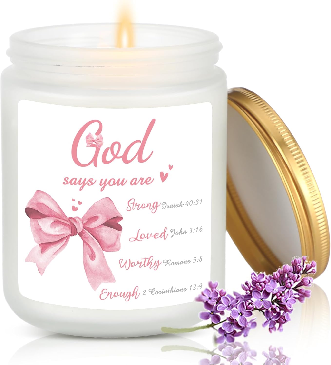 Pink Bow Christian Candle for Women Confirmation Gift