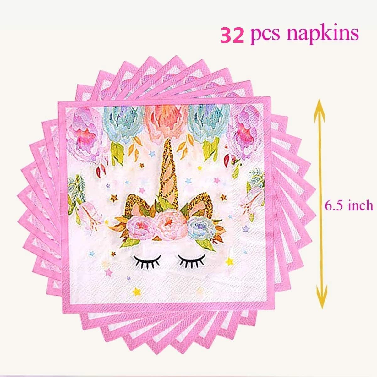 50 PCS Pink Unicorn Napkins for Girls Party
