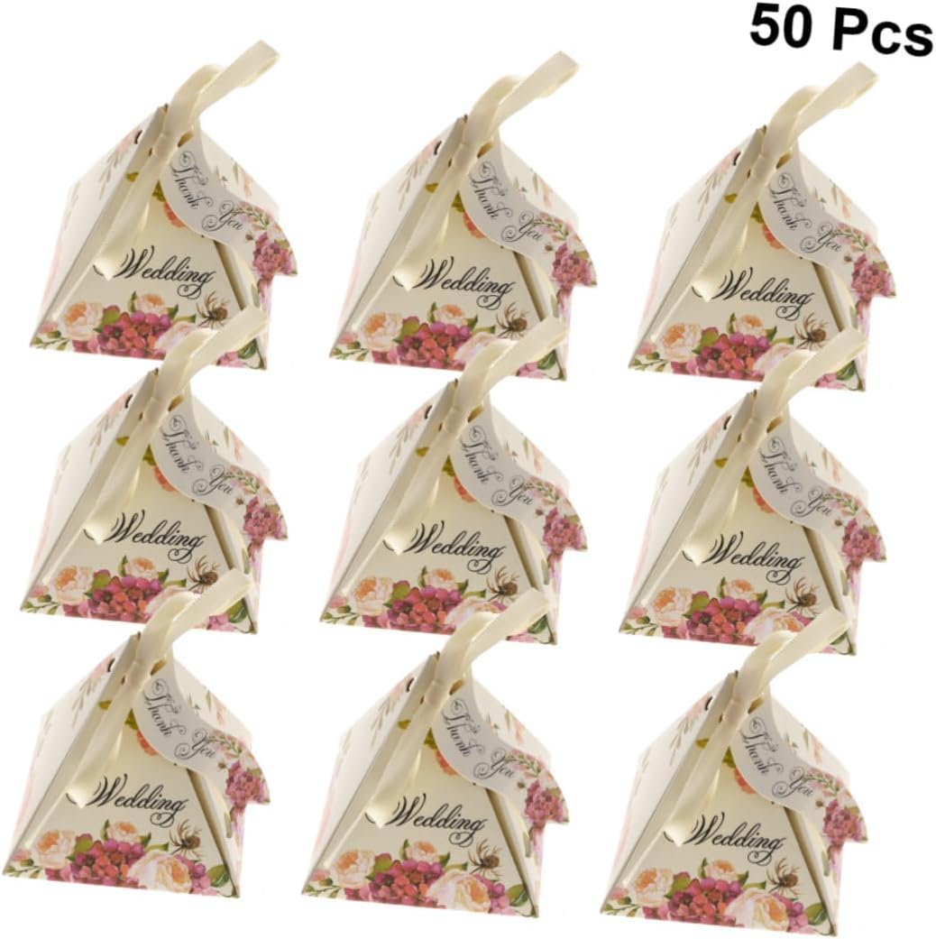CHILDWEET 50 Pcs Pyramid Wedding Candy Boxes