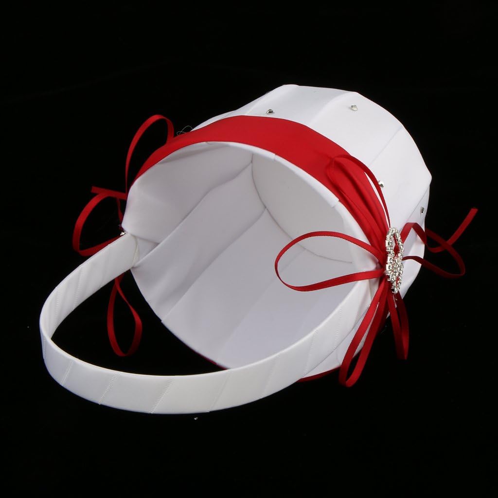 2PCS Wedding Flower Girl Baskets with Red Satin and Rhinestone Design