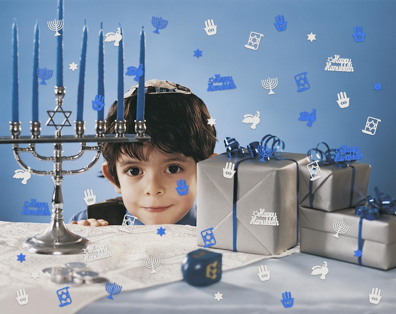 Hying Hanukkah Confetti 200PCS Silver Blue Sequins