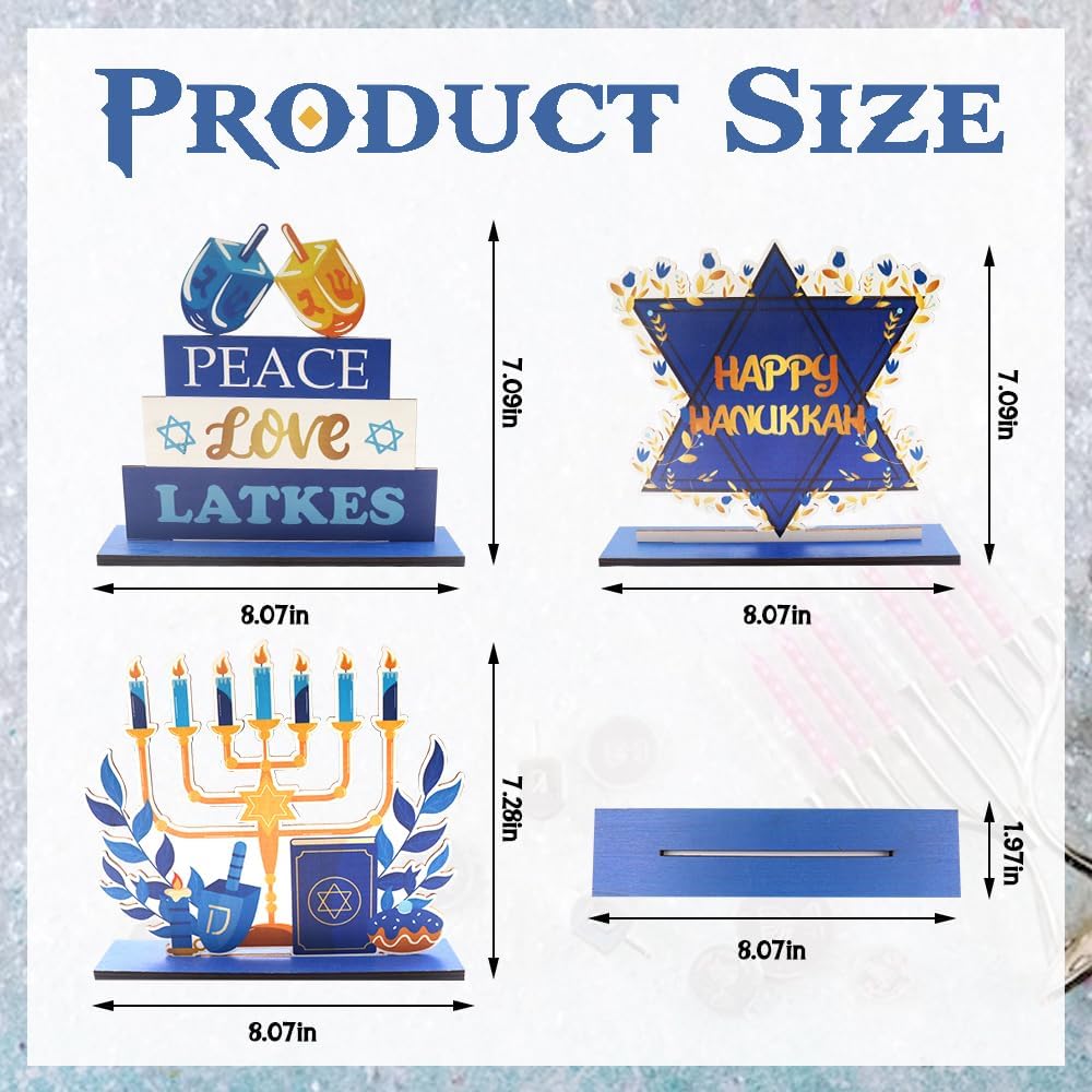 ABTOLS 3PCS Hanukkah Wooden Centerpieces Set