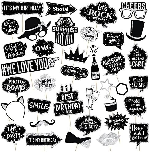 Outus 36 Pcs Birthday Photo Booth Props Kit