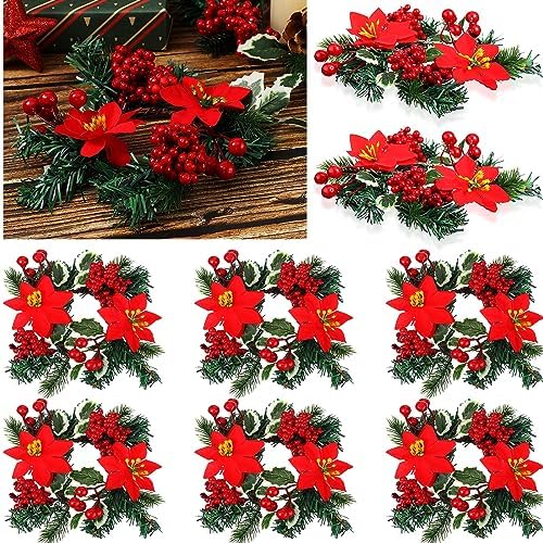 Yilloog 8 Piece Christmas Candle Wreath Holder Rings Set