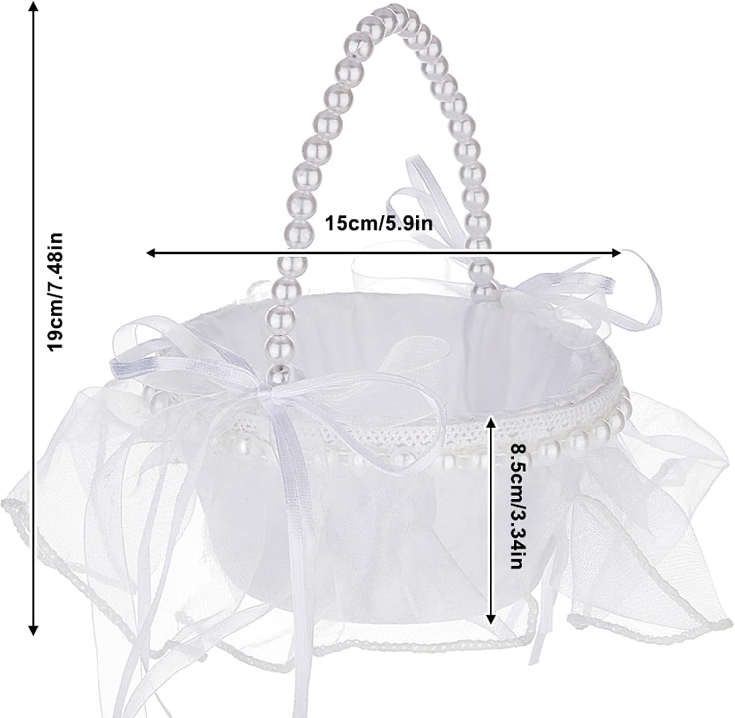 Ochine Wedding Flower Girl Basket with Pearl Handle Bowknot