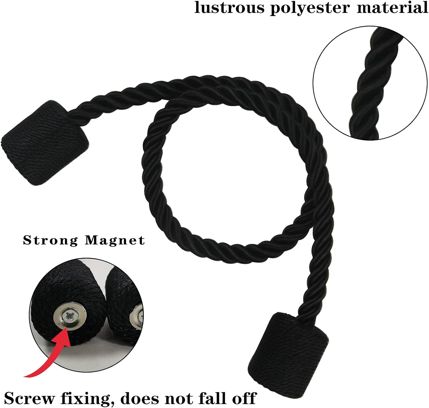 Porlau 2 Pack Black Magnetic Curtain Holdbacks