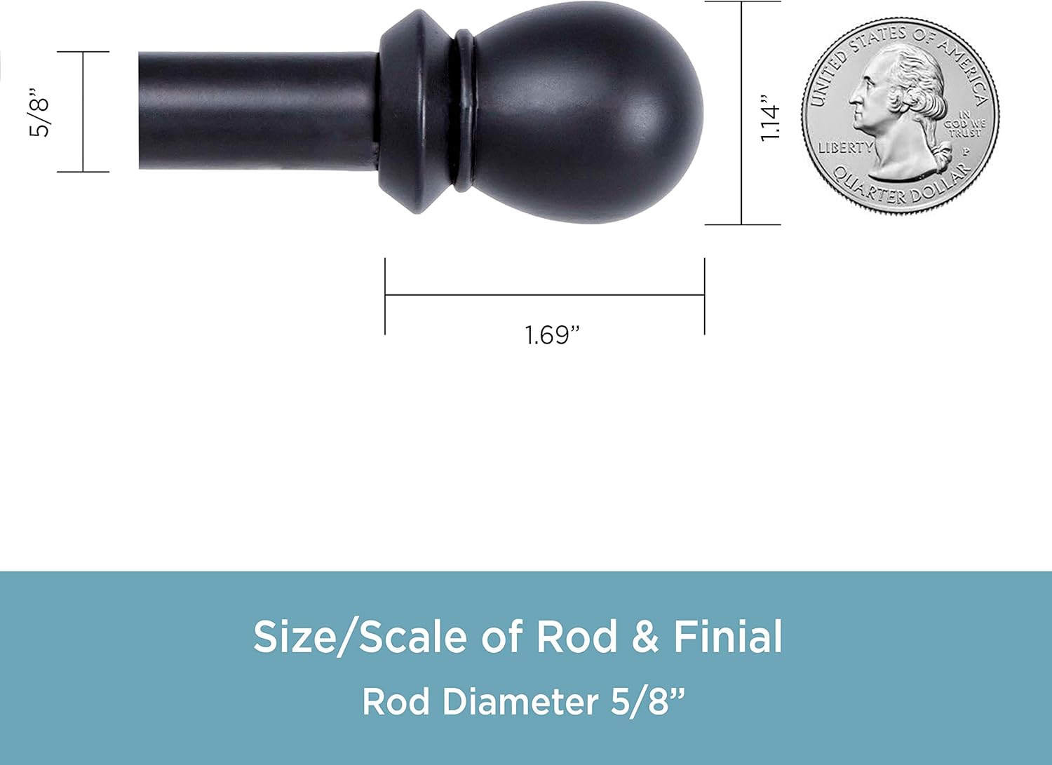Kenney KN85000 Scroll Ball Window Double Curtain Rod Black 58 Diameter