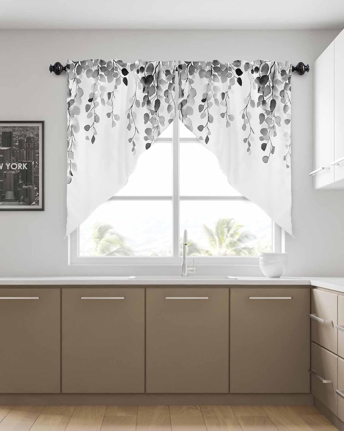 Grey Eucalyptus Leaves Swag Valances 2 Pack for Windows