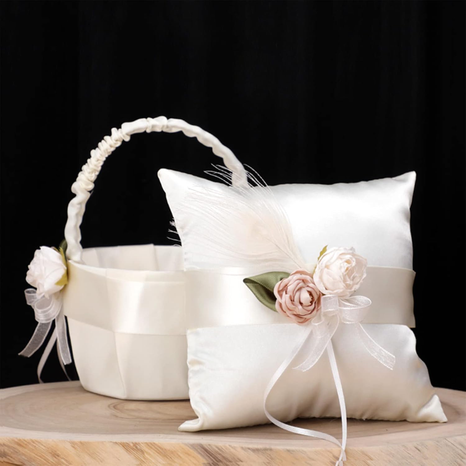 Fofetbfo Wedding Flower Girl Basket and Ring Pillow Set of 2