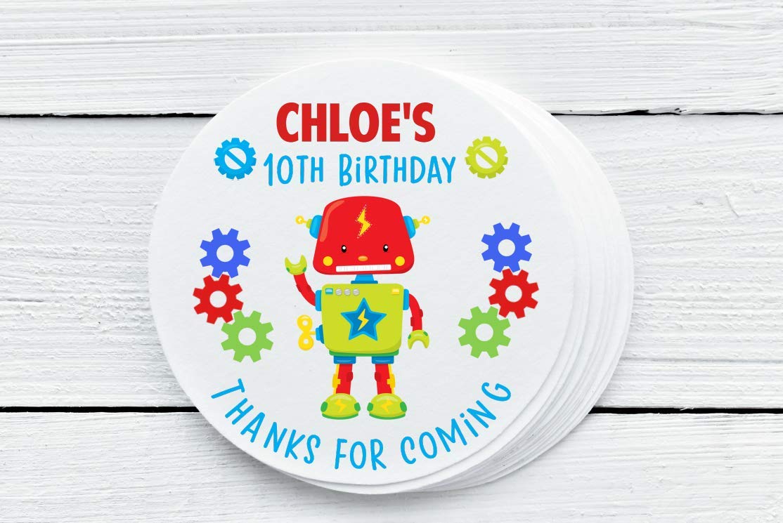 Personalized Glossy Robot Party Favor Labels