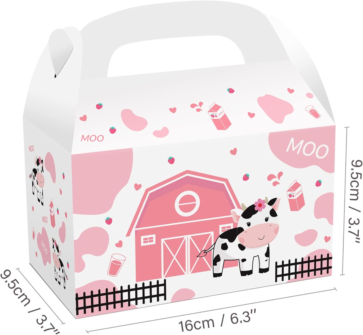 Farm Cow Treat Boxes 12 Pack Pink Gift Boxes for Birthday Parties