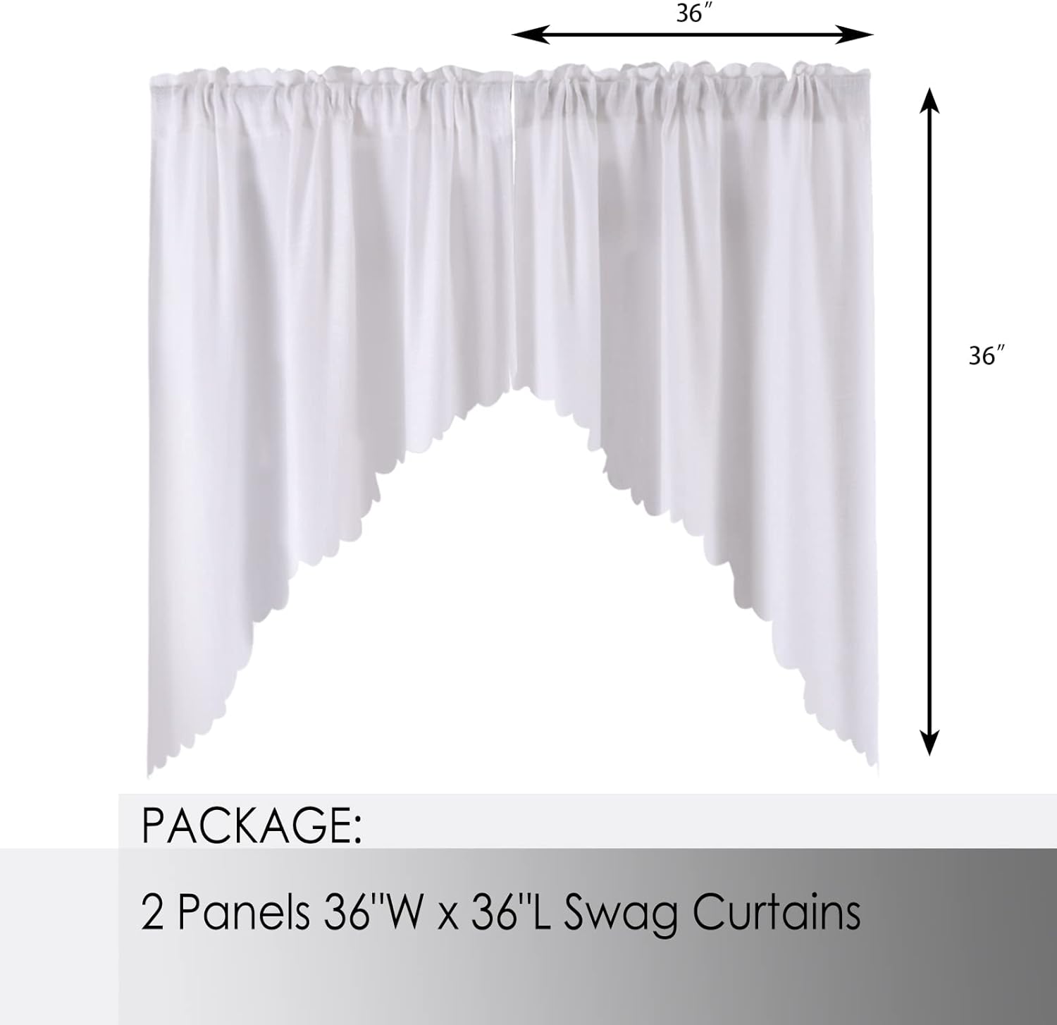 VORTTA White Burlap Look Swag Curtains 36 Inch 2 Panels