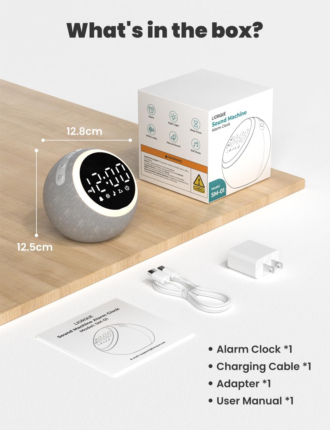 LIORQUE Alarm Clock with White Noise and Night Light