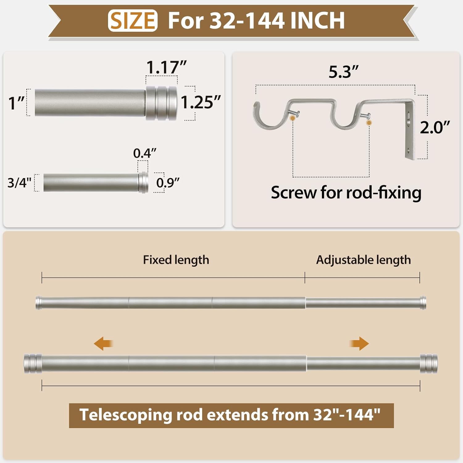 TONIAL 1 Inch Heavy Duty Double Curtain Rods