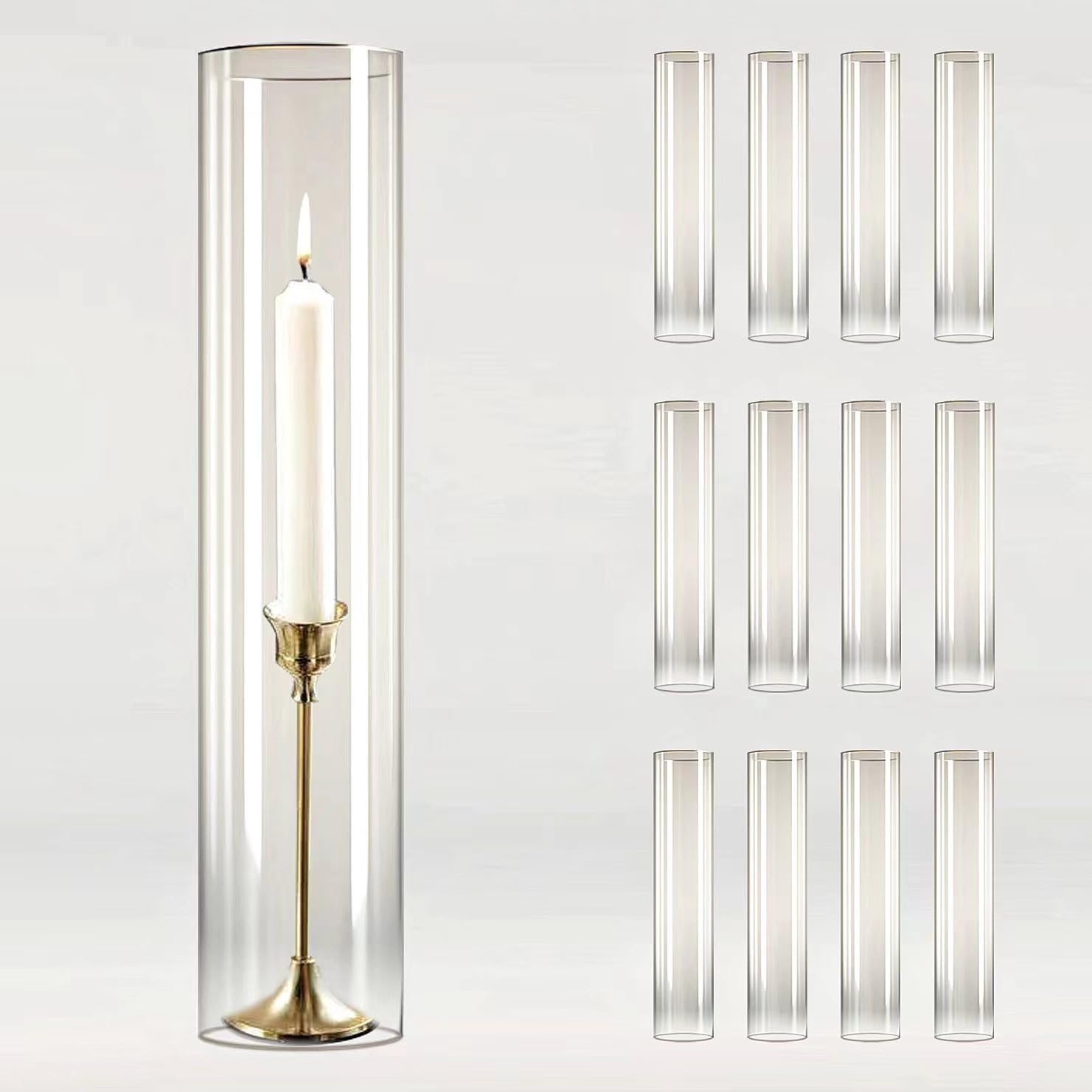 12 Pcs 25 Inch W Hurricane Glass Candle Holders