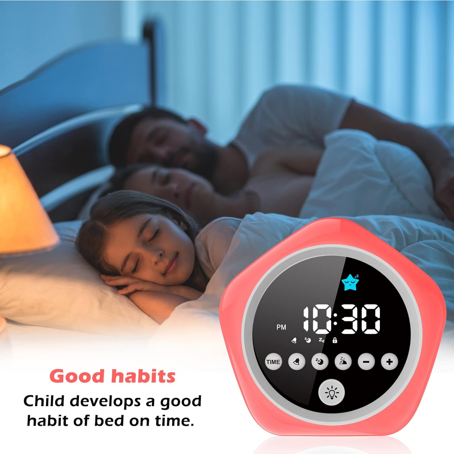 Kids Alarm Clock with Red Green Light and Star Design