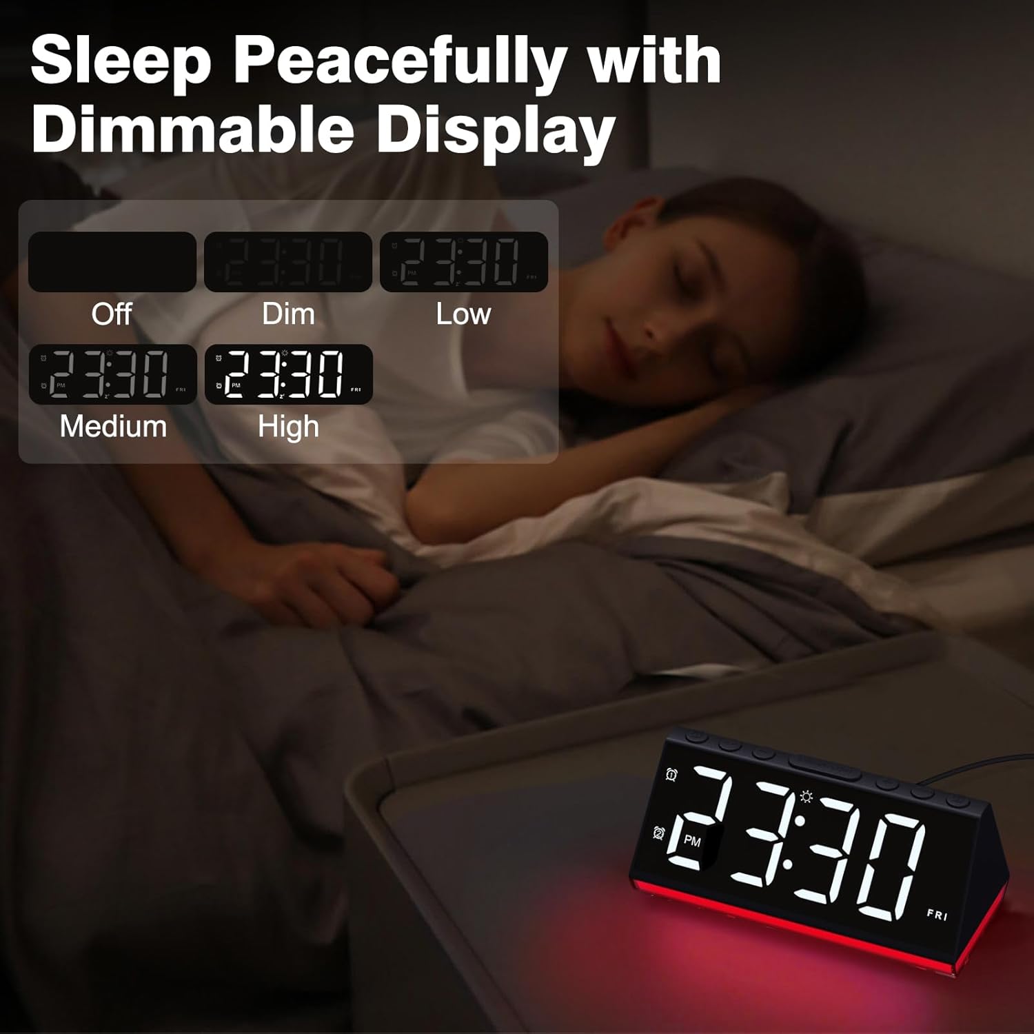 Loud Alarm Clock with Night Light and USB Ports