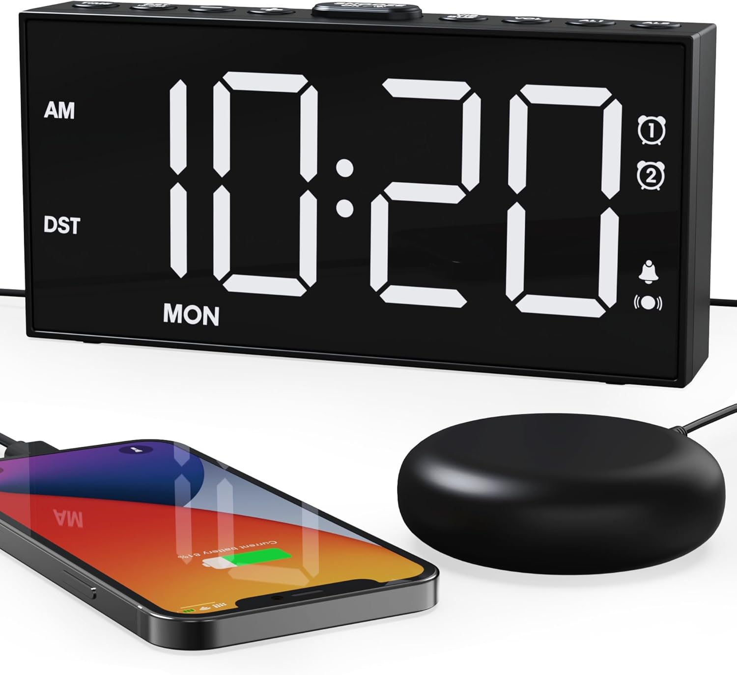 ROCAM Loud Vibrating Alarm Clock with Bed Shaker