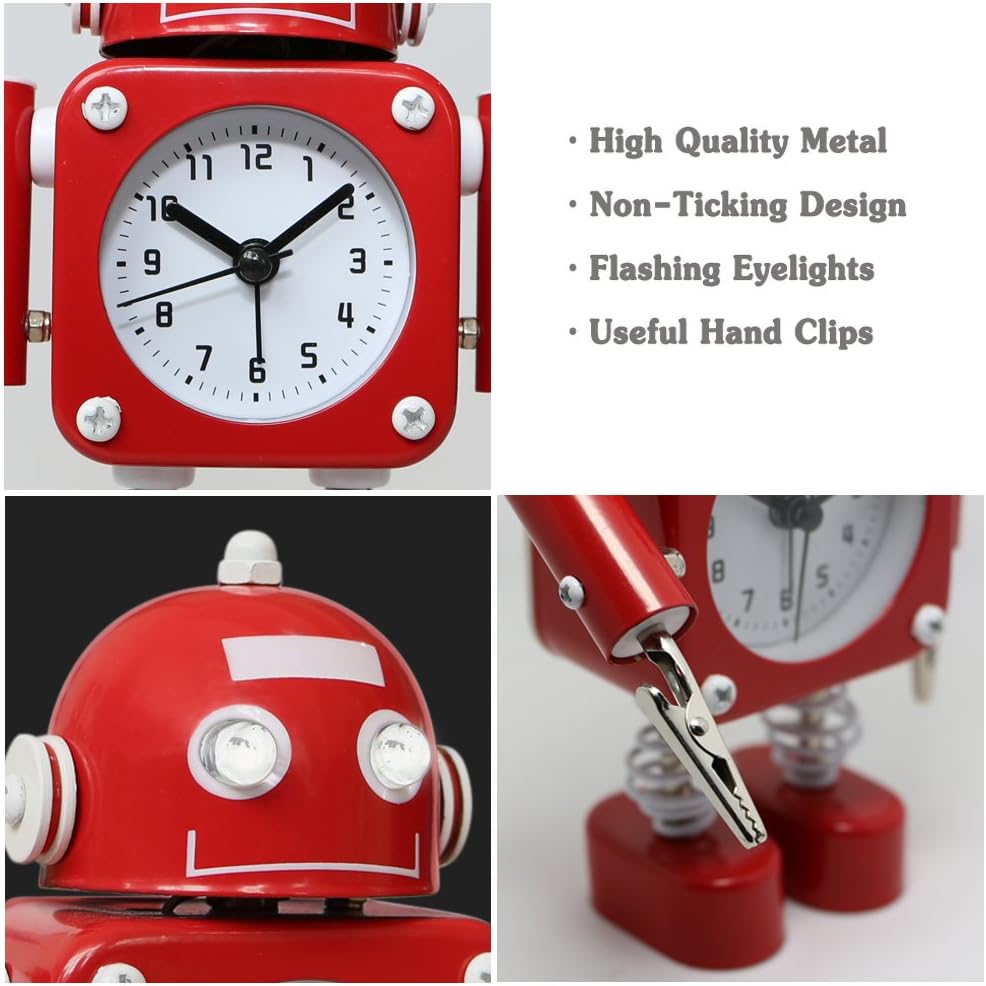 Betus Non-Ticking Robot Alarm Clock - Ruby Red