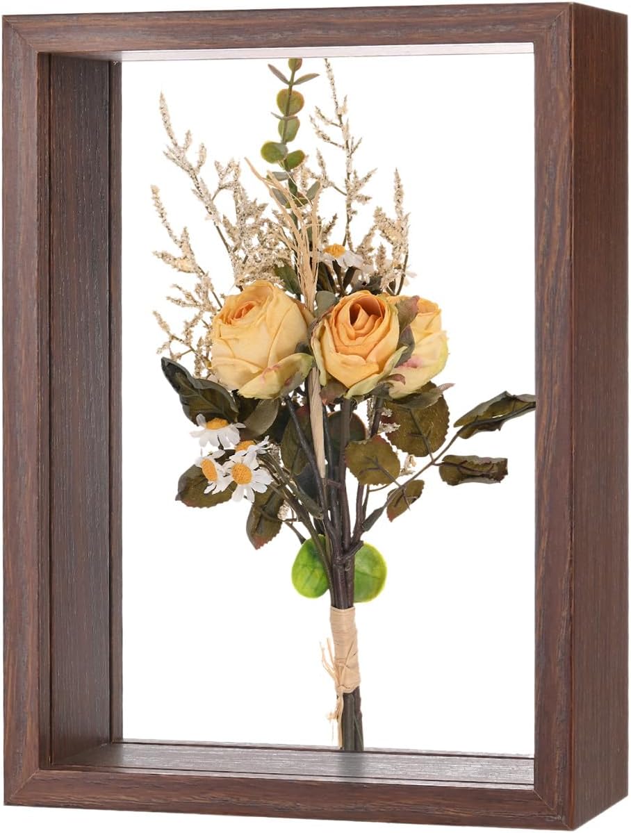 1-Pack Dried Flower Frame 5x7 Inch Double Acrylic Wooden Floating Display Frame