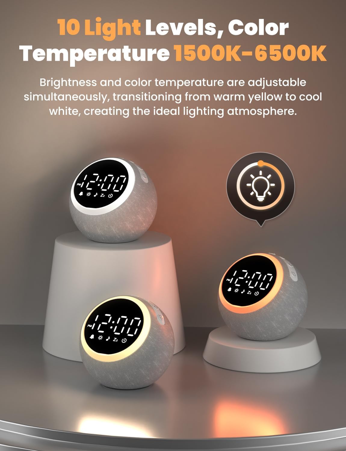 LIORQUE Alarm Clock with White Noise and Night Light