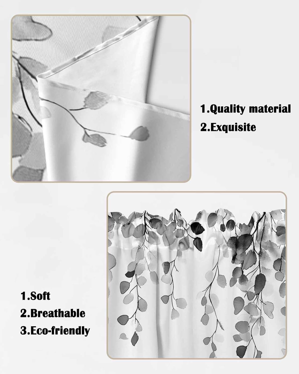 Grey Eucalyptus Leaves Swag Valances 2 Pack for Windows
