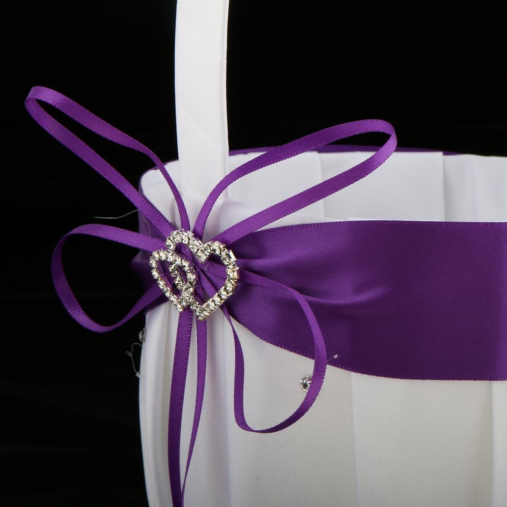 2PCS Wedding Flower Girl Baskets with Red Satin and Rhinestone Design