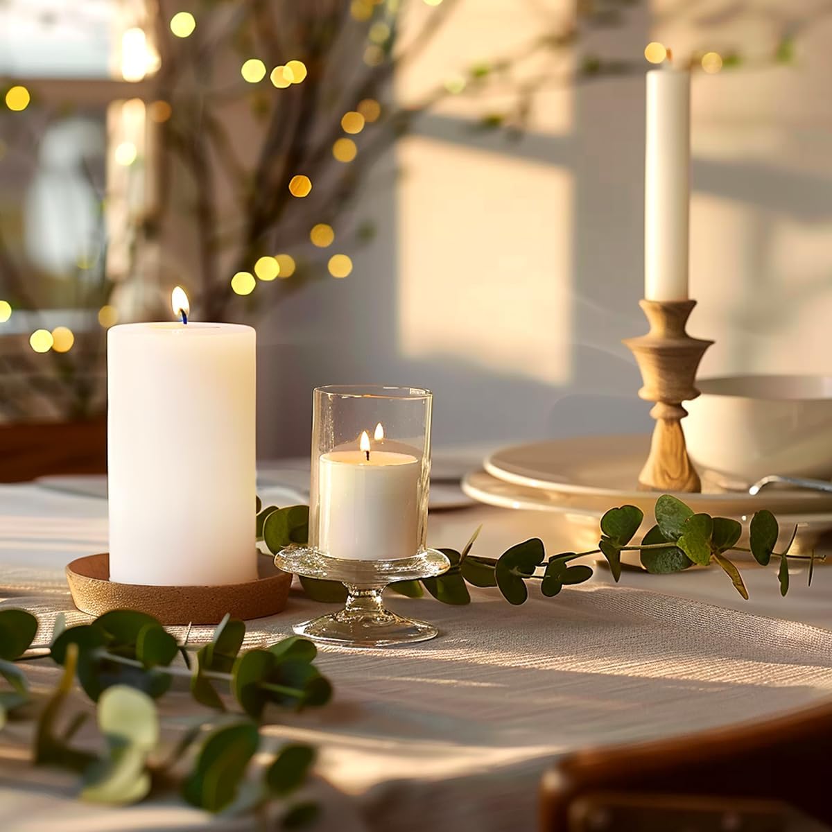 Calm Life 3 Pack Dripless White Pillar Candles