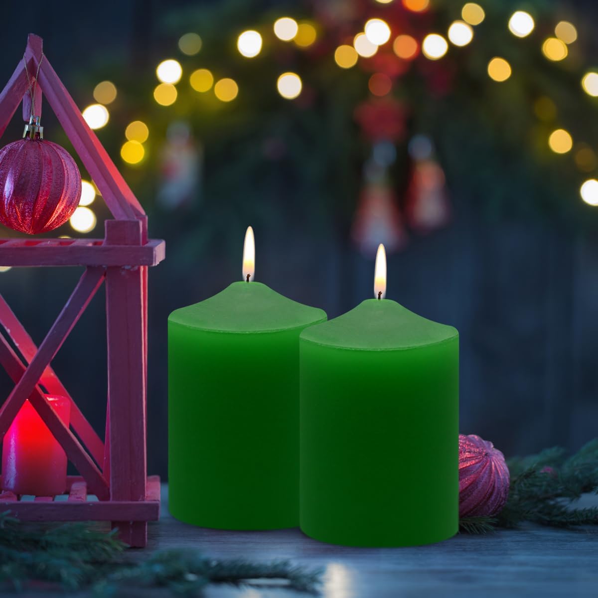 Yusevot 3x4 Inch Green Pillar Candles 3-Pack Smokeless