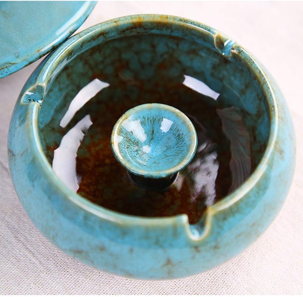 Lependor Ceramic Ashtray with Lid Windproof Blue