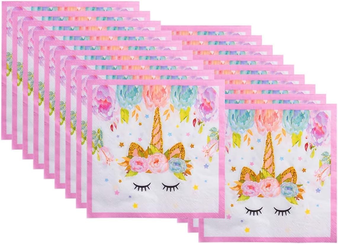 50 PCS Pink Unicorn Napkins for Girls Party