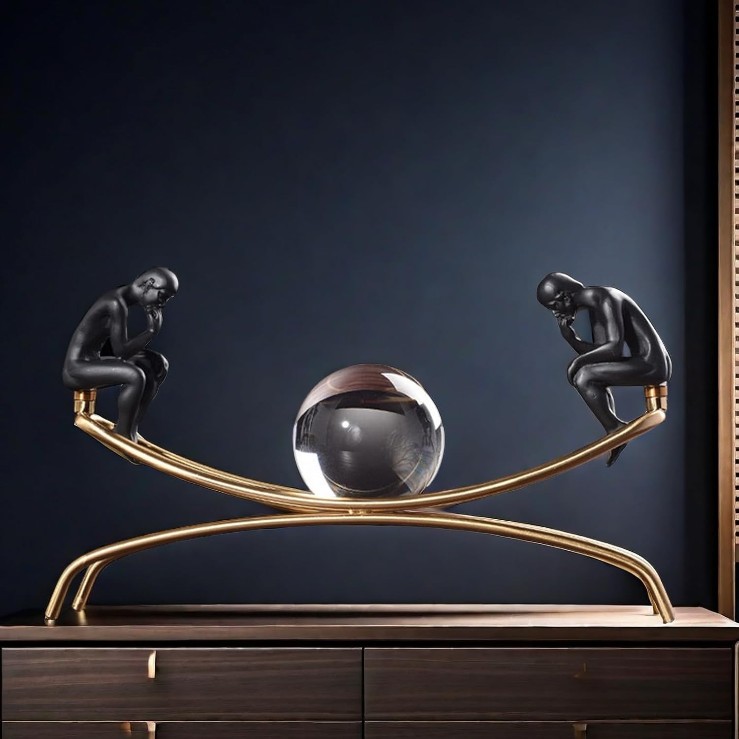 The Thinker Statue with Crystal Ball Decor Figurine