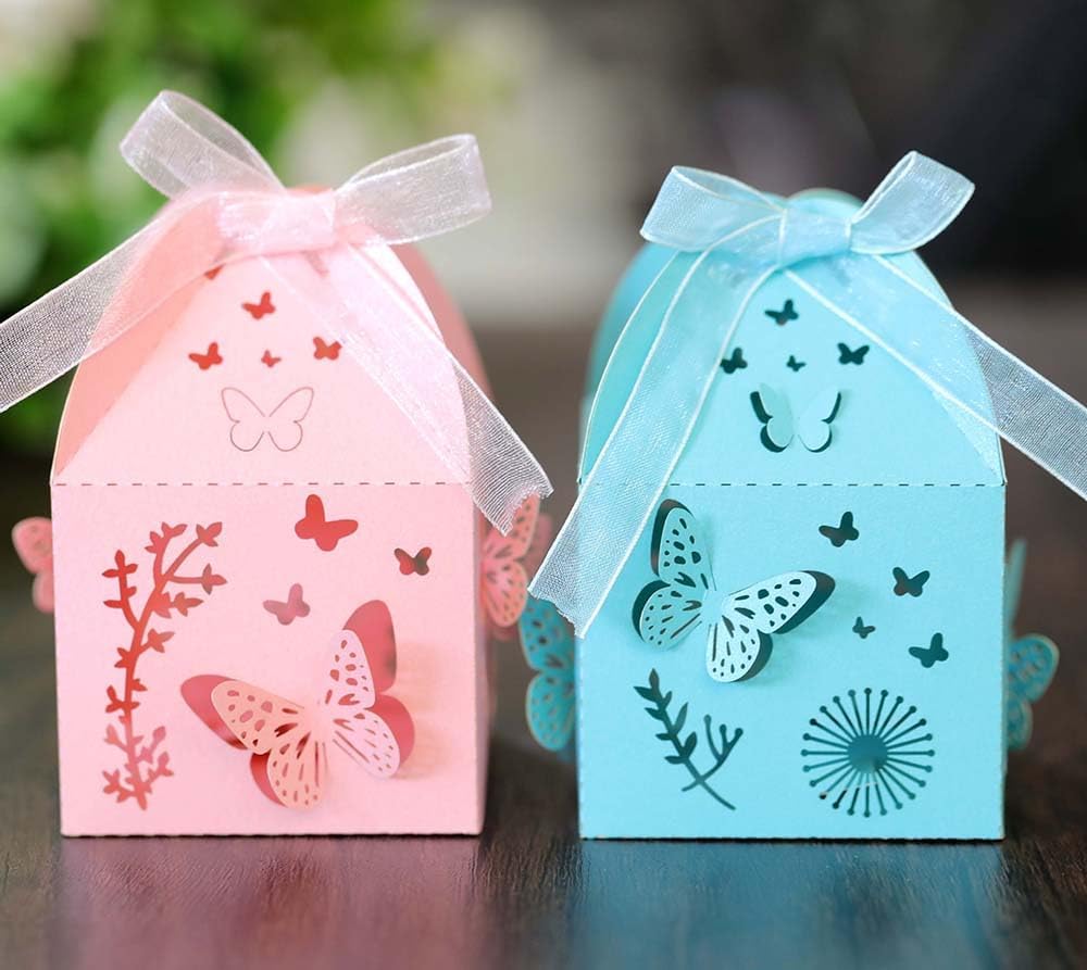 Steedna 50 Pack Laser Cut Butterfly Candy Boxes Pink Wedding Favors